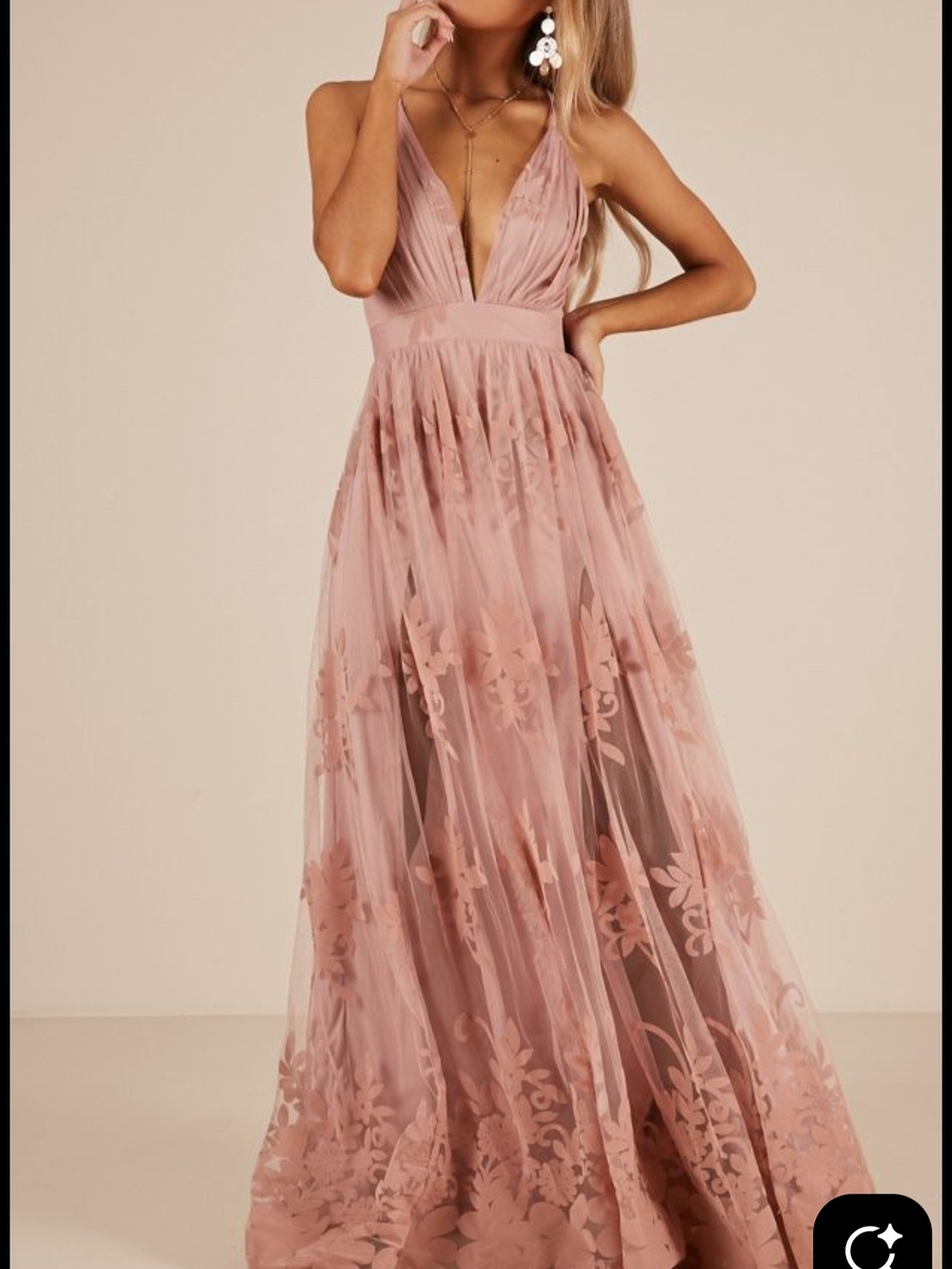 Luxxel Dusty Rose Plunging V-Neck Maxi Dress